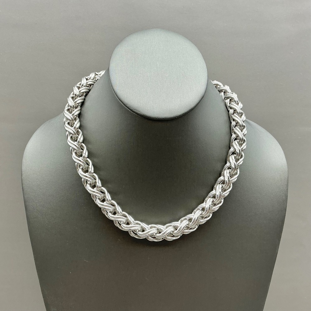 Vintage Monet Necklace Silver Tone Chunky Braided Rope Chain Statement 16"